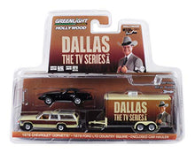 Load image into Gallery viewer, 1979 Ford LTD Country Squire Wagon &amp; 1978 Chevrolet Corvette &amp; Enclosed Car Hauler Dallas (1978-1991) TV Series 1/64 Diecast Models by Greenlight 31070 C
