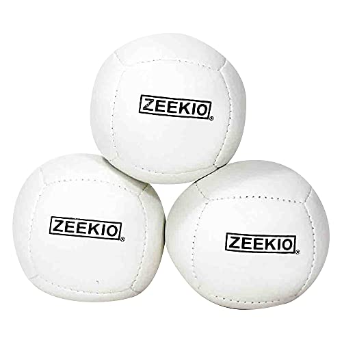 Zeekio Lunar Juggling Balls - [Set of 3], Professional UV Reactive, 6-Panel Balls, Synthetic Leather, Millet Filled, 110g Each, Solid White