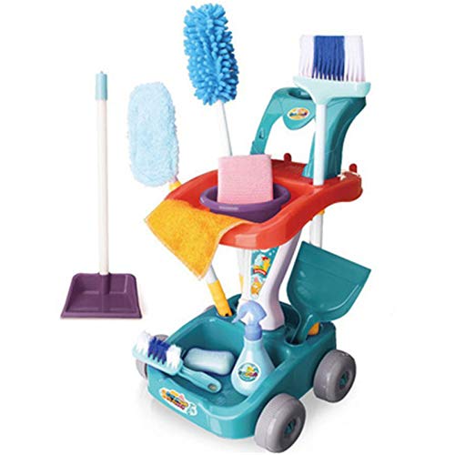 Kids Toddler Pretend Play Housekeeping Cart Cleaning Toy Set for Kids and Toddler (Color : Blue, Size : 12 Pcs Set)