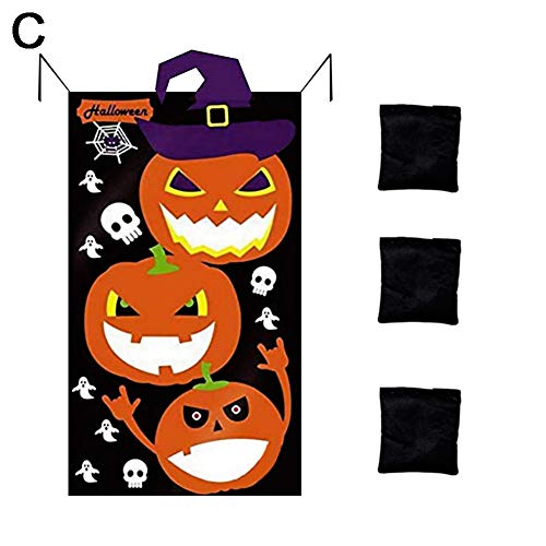 hutishop2020 Outdoor Throwing Games for Kids,Halloween Party Pumpkin Ghost Hanging Banner Toss Game with 3 Bean Bags C