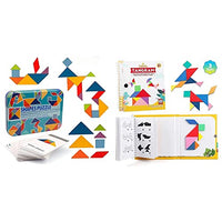 Vanmor Wooden Tangram Set with 60 Design Cards & 240 Solution Travel Tangram Puzzle with 3 Set of Magnetic Tangram