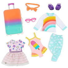 Load image into Gallery viewer, Glitter Girls  Suitcase &amp; Fashion Set  Luggage with 3 Mix &amp; Match Outfits &amp; Heart Glasses  Rainbow Pajama, Swimsuit, Star-Print Dress  14-inch Doll Clothes &amp; Accessories for Kids Ages 3 and Up
