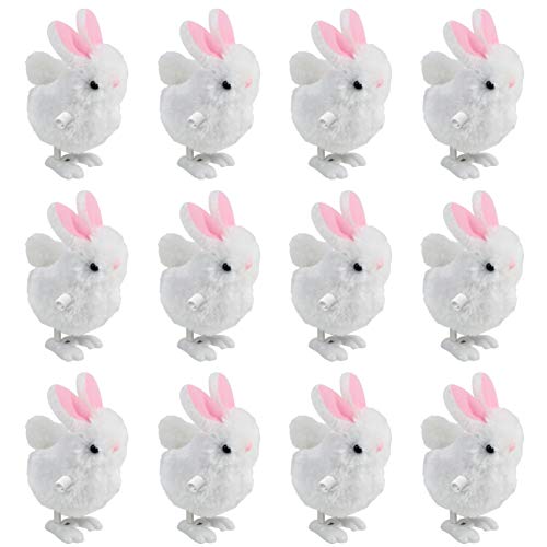 3 otters Wind Up Toys for Kids, 12PCS Bunny Party Favors Wind-Up Jumping Rabbit Novelty Toys, Birthday Favors Toys White and Pink