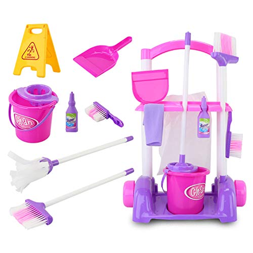 Teerwere Play Brainy Kids Cleaning Cart Set Toy for Kids Cleaner Trolley Playset Includes Exciting Pretend Play Toys for Boys & Girls (Color : Pink, Size : 53x38x19cm)