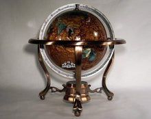 Load image into Gallery viewer, Unique Art 10-Inch Tall Table Top Amberlite Pearl Swirl Ocean Gemstone World Globe with Copper Tripod Stand
