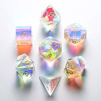 Prismatic Glass 7 Pieces D&D Gemstone Dice Set DND Polyhedarl Dice Set with Velvet Dice Bag for Dungeons and Dragons RPG Games