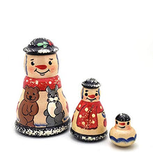 Load image into Gallery viewer, Snowman Christmas Tree Nesting Doll Russian Hand Carved Hand Painted 3 Piece Matryoshka Set
