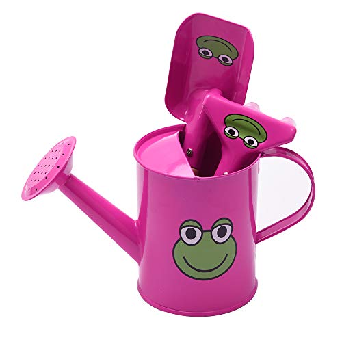 Sungmor Kids Garden Tools Set | Pretty & Cute Little Gardener Kit | Package Includes 3PC Rose Red Frog Watering Can & Trowel & Rake Gardening Hand Tools | Perfect for Play Around Garden,Yard or Beach