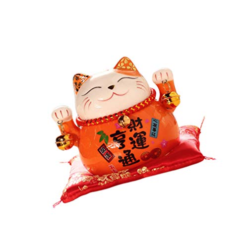 IMIKEYA Anime Piggy Bank Ceramic Maneki Neko Lucky Cat Coin Bank Animal Money Bank Money Holder Saving Pot for Girls Boys Birthday Party Favors Orange Lucky Cat
