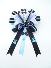 Load image into Gallery viewer, Tuxedo Little Man Baby Shower Themed Corsage for Mother to Be (It&#39;s a Boy - Blue, White and Light Blue Mustache)

