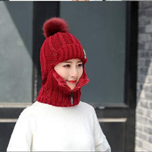 Load image into Gallery viewer, JJSPP Women Knitted Hat Ski Hat Sets for Female Windproof Winter Outdoor Knit Warm Thick Siamese Scarf Collar Warm Hat Girl Gift (Color : Gray)
