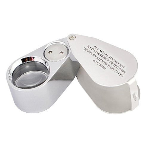 iKKEGOL 40X 25mm All Metal Magnifier Jeweler LED UV Lens Jewelery Loupe Magnifier (LED Currency Detecting/Jewelry Identifying Type)
