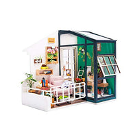 Hands Craft DIY Miniature Dollhouse Kit  Balcony Daydreaming 3D Model Wooden Furniture Tiny House Building with LED Lights Wood Pre Cut Pieces Puzzle 1:24 Scale for Teens and Adults DGM05