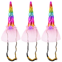 Load image into Gallery viewer, 3 Ct Imagine-Fly Rainbow Unicorn Horn Headband Glittery Pink Tulle Costume Party
