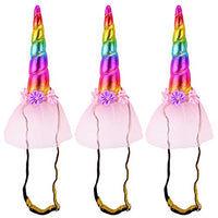 3 Ct Imagine-Fly Rainbow Unicorn Horn Headband Glittery Pink Tulle Costume Party