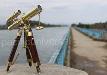Load image into Gallery viewer, Shaheera Nautical Royal Brass Handmade Nautical Marine Double Barrel Telescope with Wooden Tripod B
