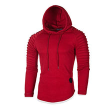 Load image into Gallery viewer, WUAI-Men Pullover Hoodie Long Sleeve Pleated Hooded Sweatshirt Slim Fit T-Shirt Fitness Outwear(Red,Large)
