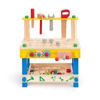 ROBUD Solid Wood Tool Stand Set for Toddlers and Kids, Wooden Workbench Toy Birthday for Boys Girls for 3 Year Old and Up