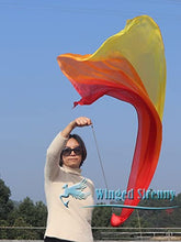 Load image into Gallery viewer, Winged Sirenny Single Piece 70&quot; Play Silk Scarf with Poi Ball, Colorful Silk Flag Ribbon Streamer, Belly Dance Practice VOI (Fire longside)
