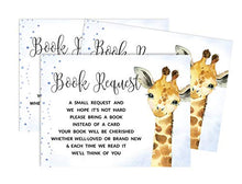 Load image into Gallery viewer, Inkdotpot 30 Books for Baby Shower Request Cards Bring A Book Instead of A Card Giraffe Jungle Animals Baby Shower Invitations Inserts Games
