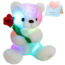 Load image into Gallery viewer, Houwsbaby Glow Teddy Bear with Rose Stuffed Animal Soft Light Up Plush Toy LED Night Lights Valentines Day Gifts for Kids Toddler Girlfriend Mother&#39;s Day, White, 10.5&#39;&#39;
