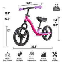 Load image into Gallery viewer, Albott Balance Bike - Toddler Training Bike for 18 Months, 2, 3, 4 and 5 Year Old Kids - 12&quot; Toddler Push Bike No Pedal Bicycle with Footrest for Baby Children (Pink (with LED Wheels))
