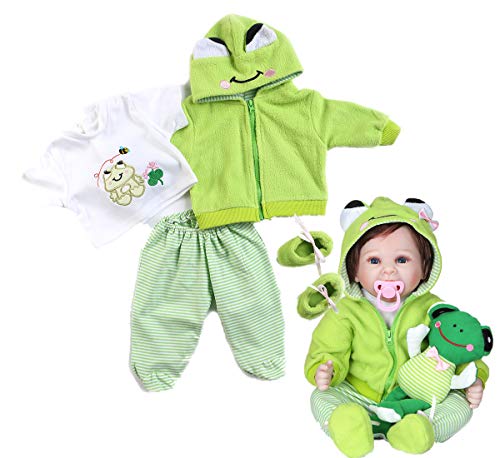 Pedolltree Reborn Baby Girl Boy Dolls Clothes 22 inch 4 pcs Sets Green Frog Outfit Fit 20-22