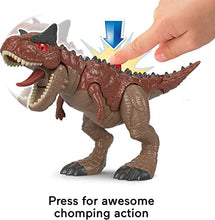 Load image into Gallery viewer, Fisher-Price Imaginext Jurassic World Camp Cretaceous Carnotaurus Dinosaur &amp; Darius Figure Set for Preschool Kids Ages 3-8 Years
