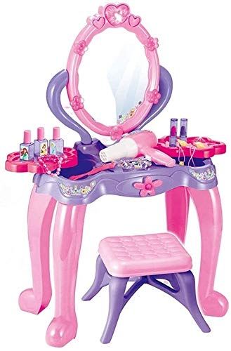 LLNN Simple and Stylish Makeup Vanity Set for Bedroom, Princess Themed Vanity Girls Set with Fashion and Makeup Accessories Pretend Play Vanity Table and Chair Beauty Play Set, Villa Furniture