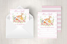 Load image into Gallery viewer, Pink Woodland Baby Shower Invitations, Forest Animal Baby Shower Invitations for Girl, with Bear, Raccoon, Deer, Baby Sprinkle, 20 Fill in Invitations and Envelopes
