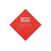 Fun Express Red Eat Drink and Be Married Napkins with Silver Foil - Beverage - Party Supplies - 50 Pieces