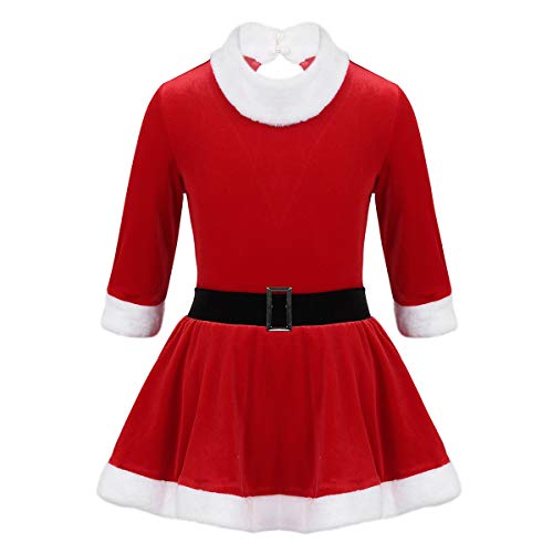Yeahdor Junior Girls Velvet Christmas Santa Claus Cosplay Kids Ballet Dance Leotard Clothes Ice Skating Dress Red 12