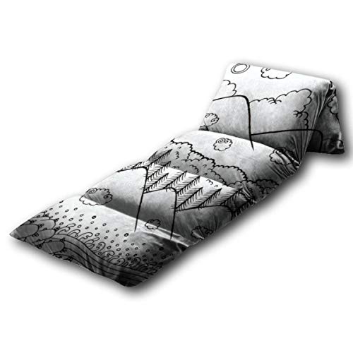 Kids Floor Pillow Doodle Landscape with Mountains and Trees Sky with Sun and clou Floor Pillow, Reading Playing Games Floor Lounger, Soft Mat for Slumber Party, Pillow Bed for Kids, King Size