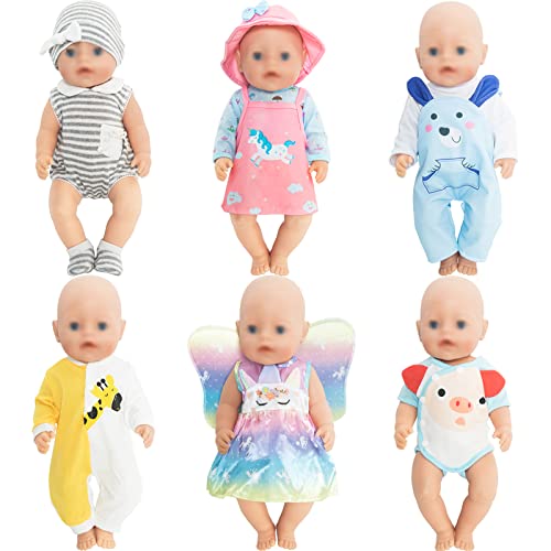 SOTOGO 6 Sets Doll Clothes Outfits for 14 to 17 Inch New Born Baby Doll, 15 Inch Baby Doll and American 18 Inch Doll Clothes and Accessories