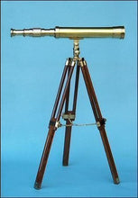 Load image into Gallery viewer, 19-inch Polished Brass Nautical Desktop/Tabletop Telescope on Hardwood Tripod
