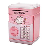 Mini ATM Savings Piggy Banks Toys for Real Money Save for Kids Girls Boys Adults, Electronic ATM Machine Coin Bank Money Saver Digital Password, Auto Scroll Cash Safe Box Gifts for Children(Pink/Cat)