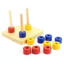 Load image into Gallery viewer, Danni Montessori Baby Math Wood Toys Three Colors Vertical Rings Colorful Calculate Circle Rounds Colorful Cylinder Socket Color Learn
