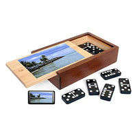 WE Games Custom Color Logo or Image Double 6 Black Dominoes Set in Wooden Case