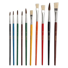 Load image into Gallery viewer, Idena 60103 School Brush Set FSC 100% Pack of 10 with 6 Round Brushes and 4 Bristles Painted
