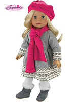 Sophia's Doll Clothes 4 Pc. Outfit fit for 18 Inch American Girl Dolls & More! Grey Fair Isle Style Doll Sweater Dress, Leggings, Scarf & Doll Pink Hat
