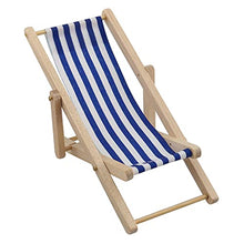 Load image into Gallery viewer, YHXiXi 2pcs Mini Wooden Folding Beach Sunbath Chair Longue Deck Chair Craft Striped Furniture for Dollhouse Home Desk Garden Decoration (1 x Red+1 x Blue)
