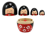 Ebros Gift Red Japanese Kokeshi Girl Wooden Stacking Nesting Figurines 5 Piece Set Hand Painted Wood Decorative Collectible Matryoshka Sculptures for Children Christmas Mother's Day Birthday Gifts