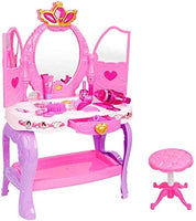 LLNN Simple and Stylish Makeup Vanity Set for Bedroom, Play Pretend Play Vanity Table and Chair Beauty Play Set with Fashion & Makeup Accessories for Girls Mirror Cosmetics, Villa Furniture