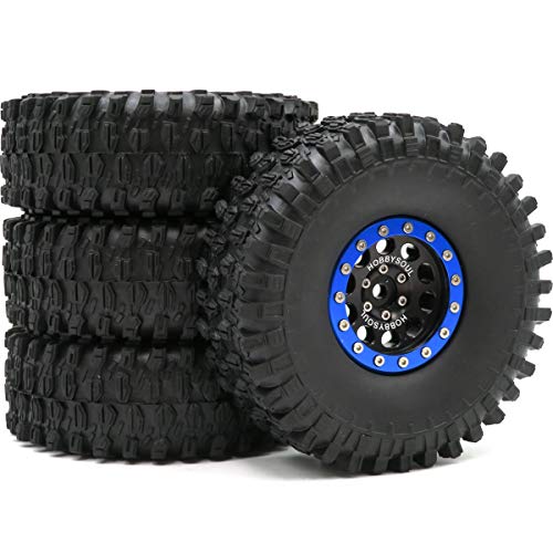 4pcs RC 1.9 Super Swamper Crawler Tires Tyre Height 120mm & Aluminium 1.9 Beadlock Wheel Rim Hex 12mm