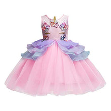 Load image into Gallery viewer, CinheyU Baby Girls Unicorn Costume Princess Birthday Pageant Tulle Dress Halloween Christmas Party Tutu Gown w/Headband Pink 8-9 Years
