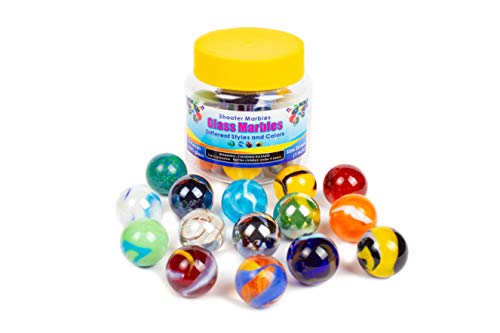 Shooter Glass Marbles Bundle, Pack of 15, 1 inch, with Practical Container