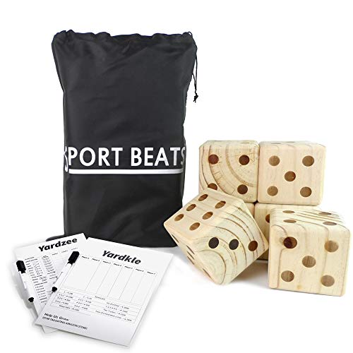 SPORT BEATS Giant Wooden Yard Dice Set of 6 with Yardzee and Yardkle Rules for Yard Outdoor Games Choose Your Set