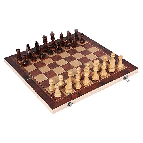 FIBVGFXD Wooden Chess Set, Folding Magnetic Large Board, with 34 Chess Pieces Interior, for Storage Portable Travel Board Game Set for Kid (29X29cm)