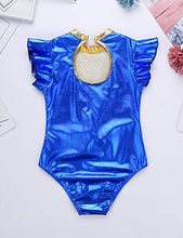 Load image into Gallery viewer, zdhoor Kids Girls 2Pcs Metallic Halloween Dance Costume Outfits Stage Performance Gymnastics Leotard Dress Blue_Yellow 4
