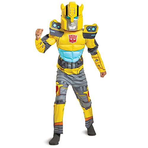 Bumblebee Costume, Muscle Transformer Costumes for Boys, Padded Character Jumpsuit, Kids Size Large (10-12)